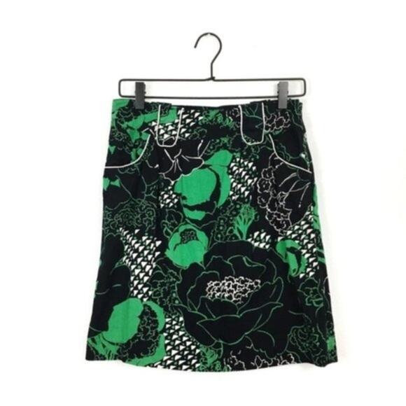 French Connection Dresses & Skirts - FRENCH CONNECTION Black/Green/White Piped Cotton Floral A-Line Mini Skirt 4/S